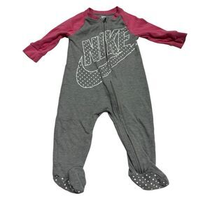 Nike Grey & Pink Long Footie Pajamas